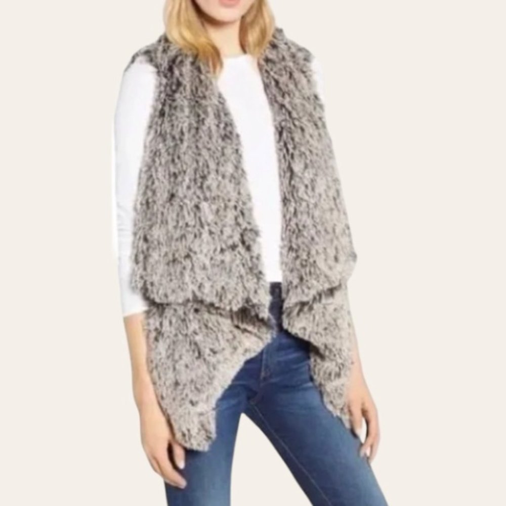 WIT & WISDOM Cascade Draped Faux Fur Vest silvery Grey Size Small - Picture 1 of 7